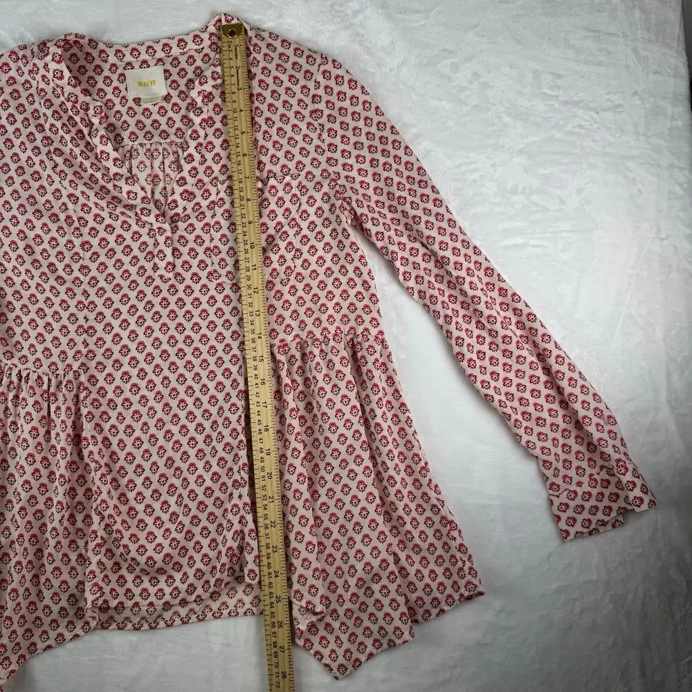Maeve Pink floral Laiken Henley Tunic Top Sz 6 Flowy Boho Cottagecore - Picture 3 of 9